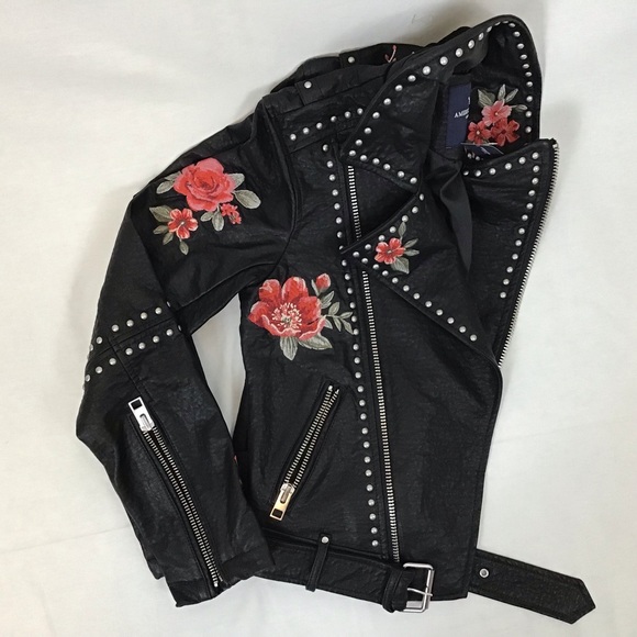 AEO Floral Embroidered Faux Leather Moto Jacket - Picture 4 of 8